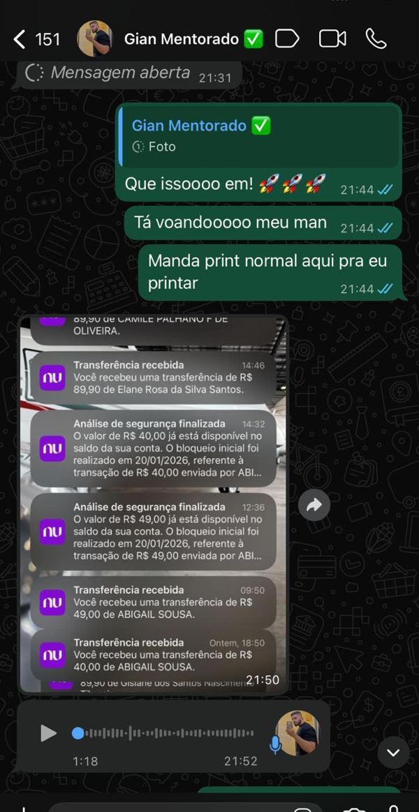 Aluno Gian mostrando vendas